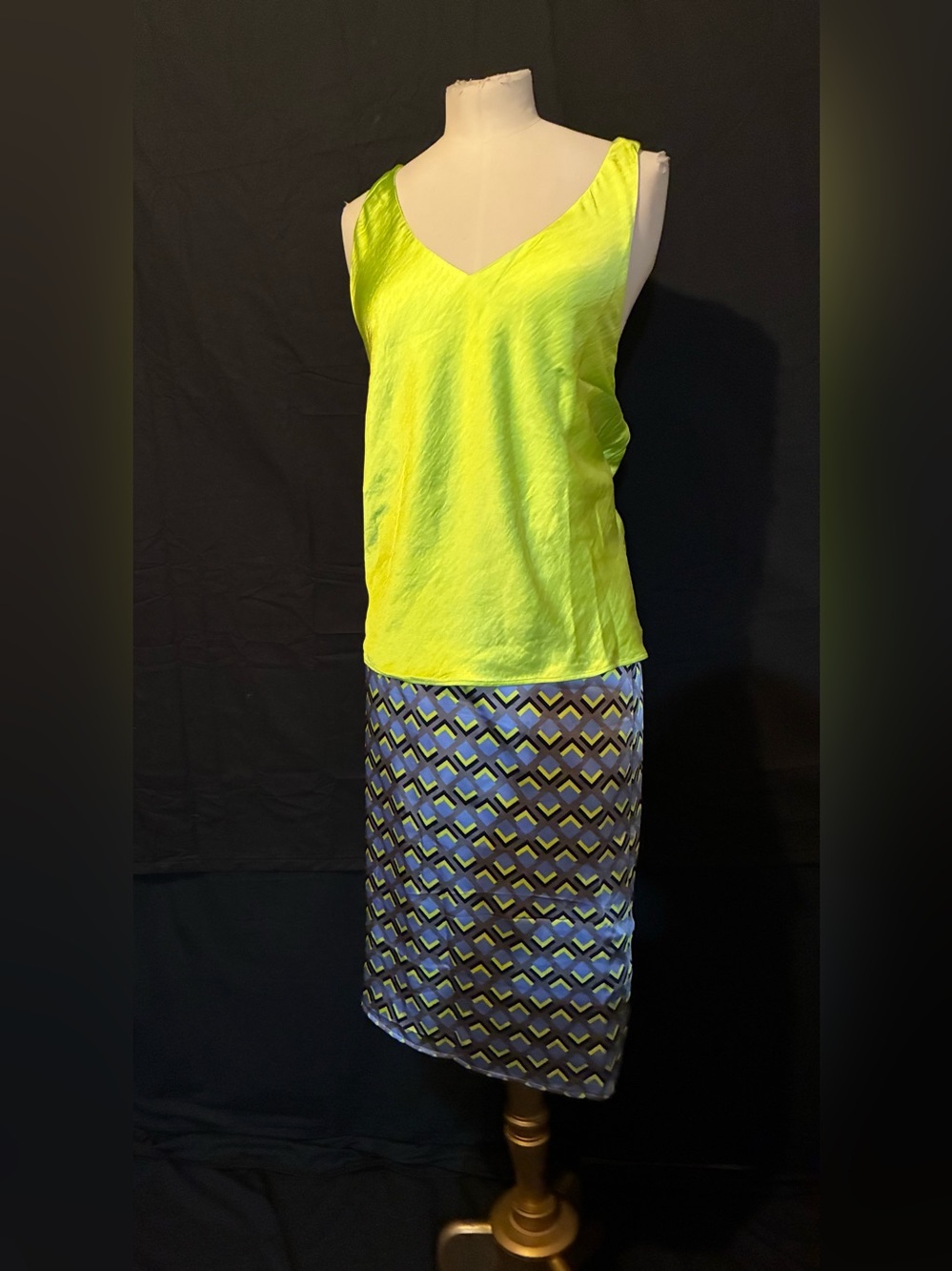 Wildfang Neon Yellow Top with Geometric Midi Skirt